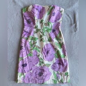 Ann Taylor LOFT Purple Floral Strapless pencil dress extra strapes size 8P